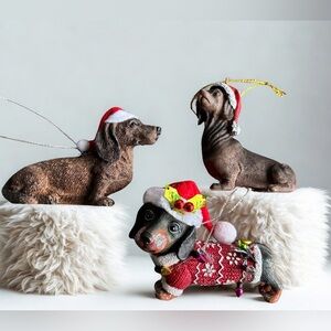 Dachshund Christmas Ornaments Set of 3 EUC dog wiener dog ornaments Xmas